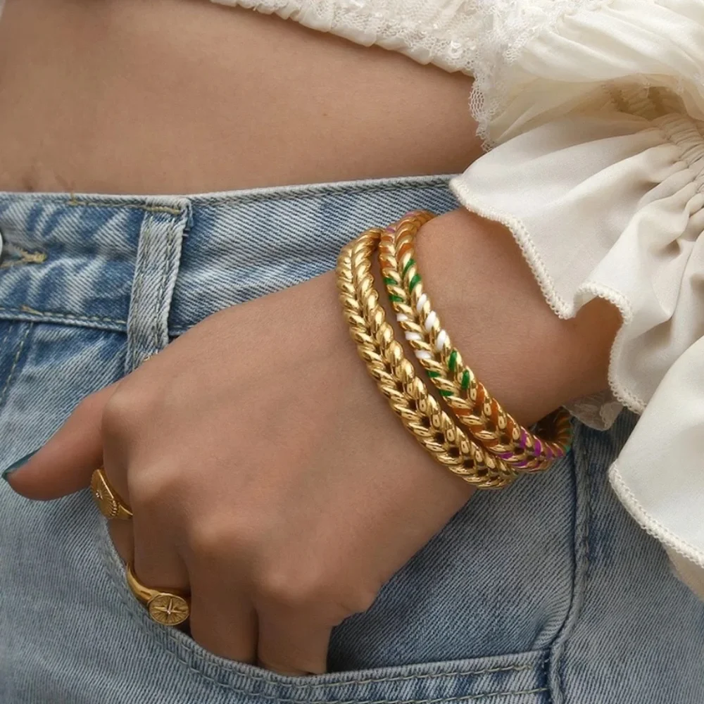 New 18K Gold Enamel Open Bracelet Bangles - Picture 1 of 7